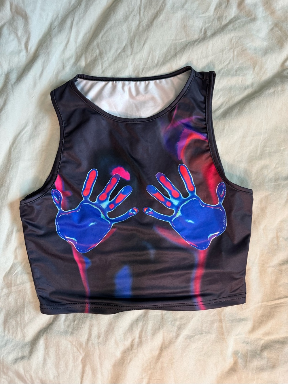 SHEIN Black Crop Top with Handprint Size M